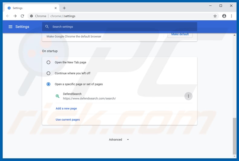 Removing defendsearch.com from Google Chrome homepage