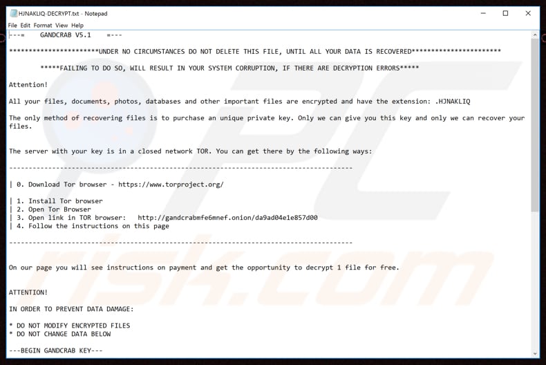 GandCrab 5.1 decrypt instructions