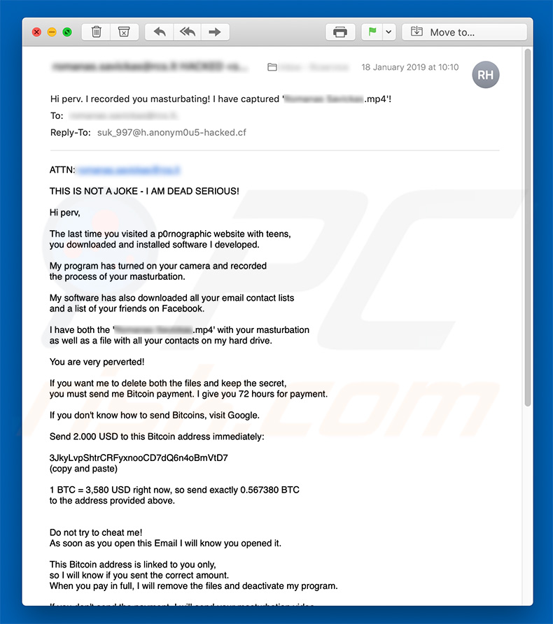 Hello Perv E-Mail Spam-Kampagne (Beispiel 2)