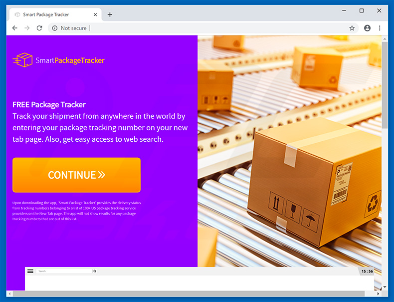 Website used to promote Smart Package Tracker browser hijacker