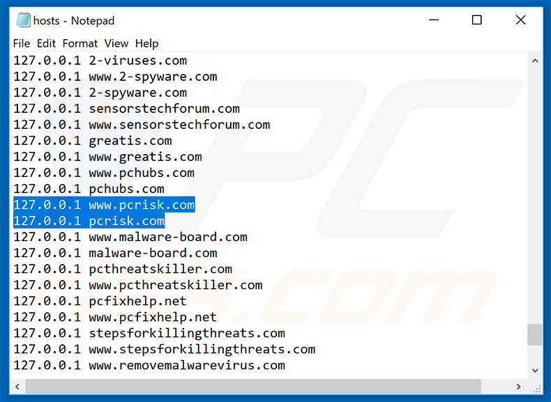 Tro Ransomware adding websites to Windows Hosts file
