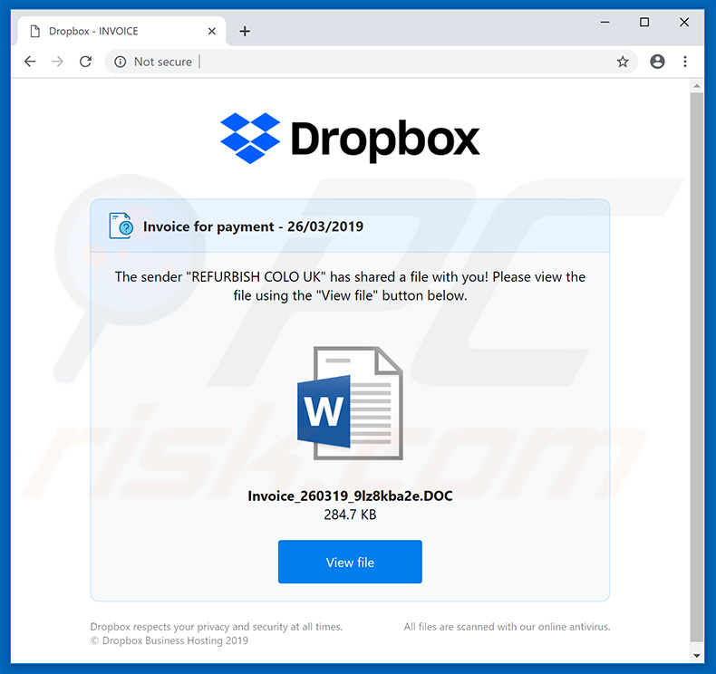 Tinynuke bösartiger Anhang Dropbox-Download