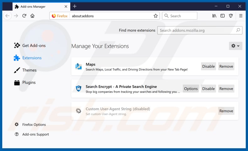 Removing search.hearthandsatellitemaps.com related Mozilla Firefox extensions