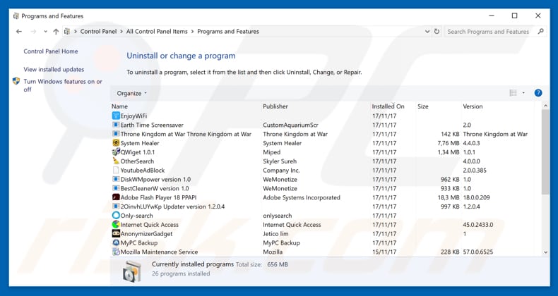 mao1.club browser hijacker uninstall via Control Panel