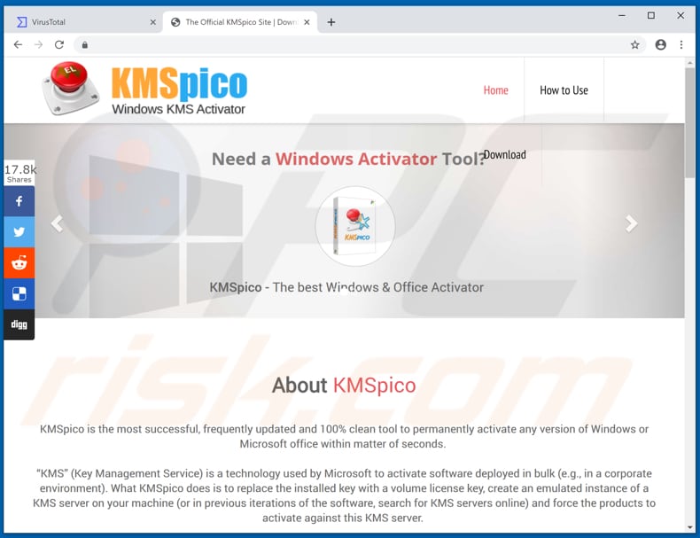 Webseite, die KMSPico fördert