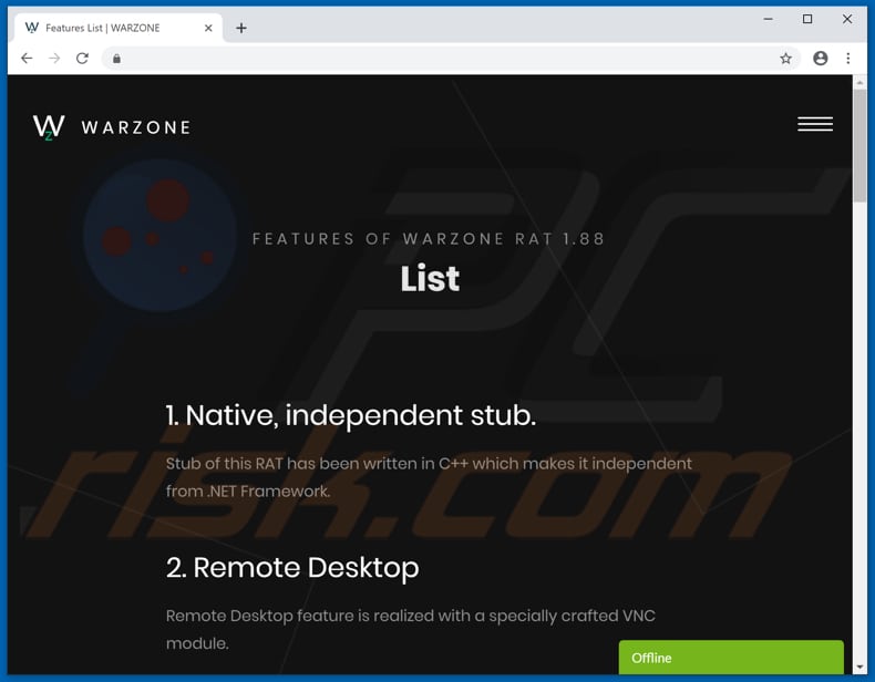 Webseite, die warzone fördert