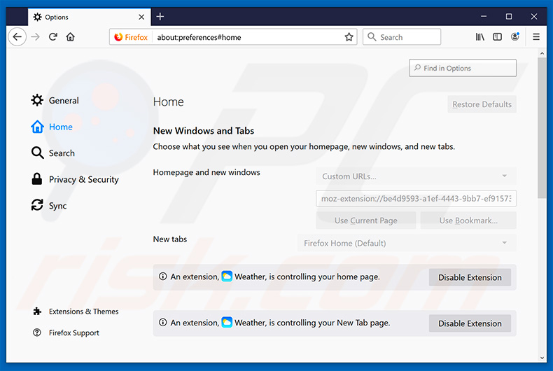 Removing search.heasyweatherforecast.com from Mozilla Firefox homepage