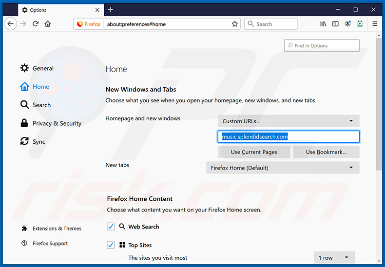 Removing splendidsearch.com from Mozilla Firefox homepage