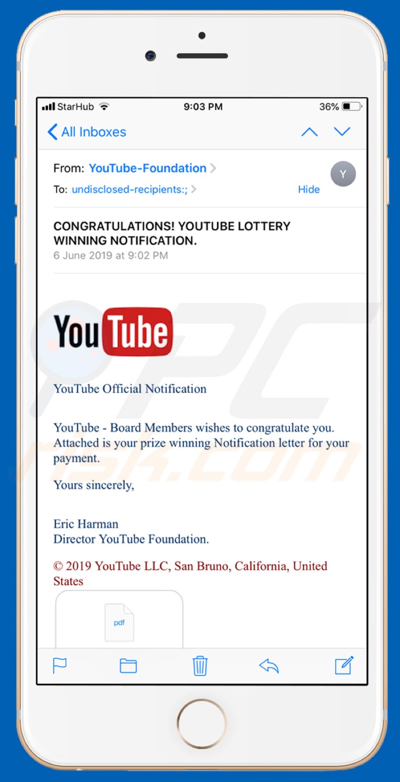 Youtube Lottery scam
