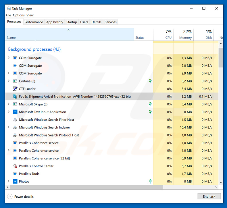 LokiBot Trojaner im Windows Task Manager