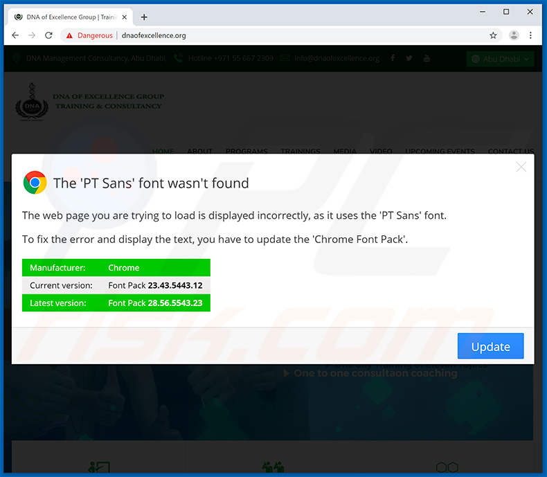 The PT Sans Font Wasn't Found scam message