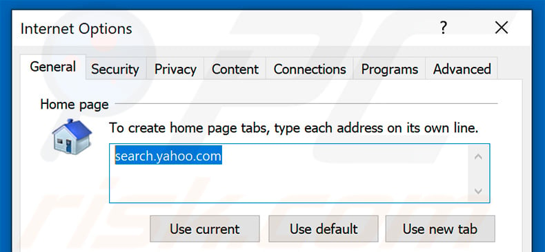 Removing search.yahoo.com from Internet Explorer homepage