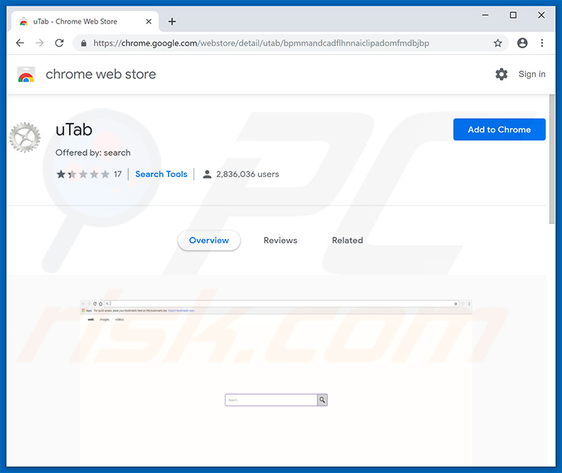 uTab browser hijacker in Chrome Web Store