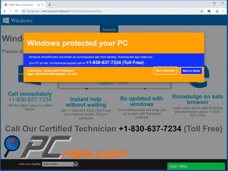 Windows wurde aufgrund fragwürdiger Aktivität blockiert Betrug (Beispiel 2) - GIF