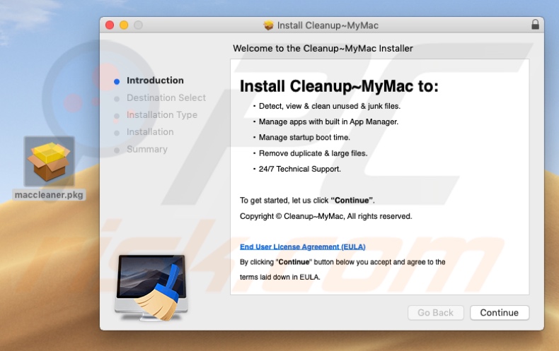 Screenshot of install setup for Cleanup My Mac unwanted application
