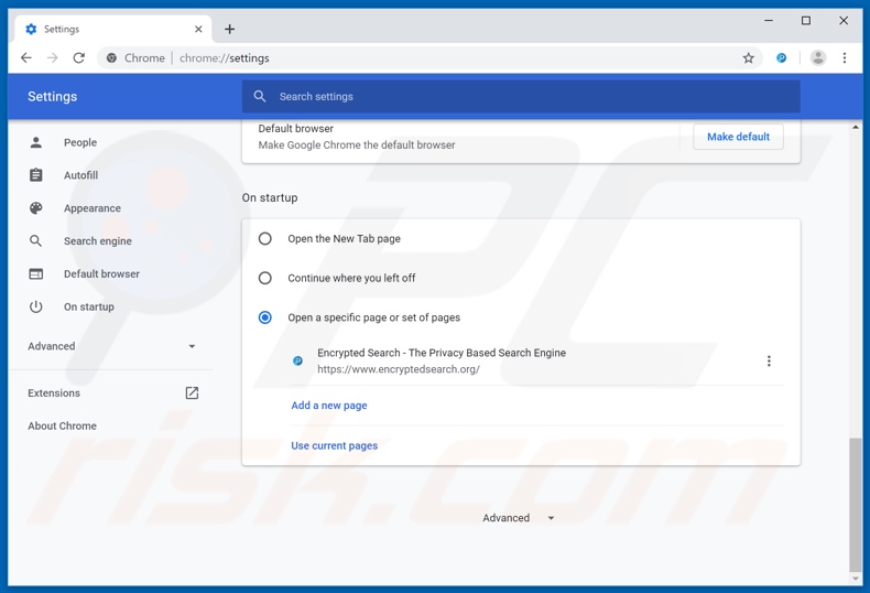 Removing encryptedsearch.org from Google Chrome homepage