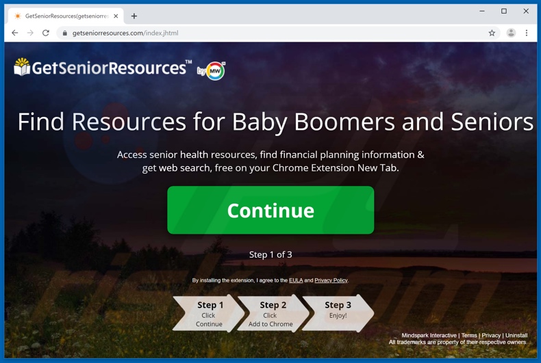 Website used to promote GetSeniorResources browser hijacker