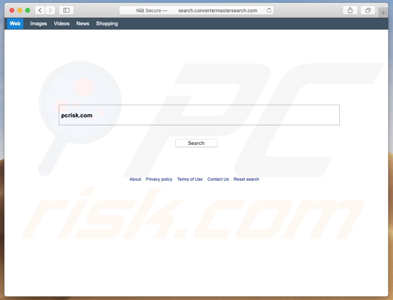 Search.convertermastersearch.com browser hijacker on a Mac computer