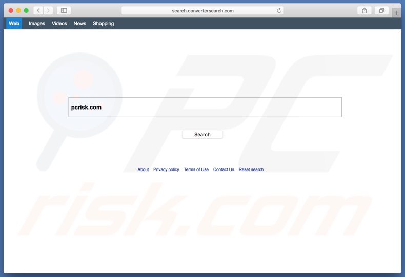 search.convertersearch.com browser hijacker on a Mac computer