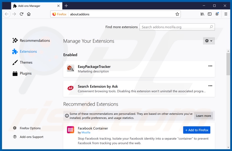 Removing hp.myway.com related Mozilla Firefox extensions