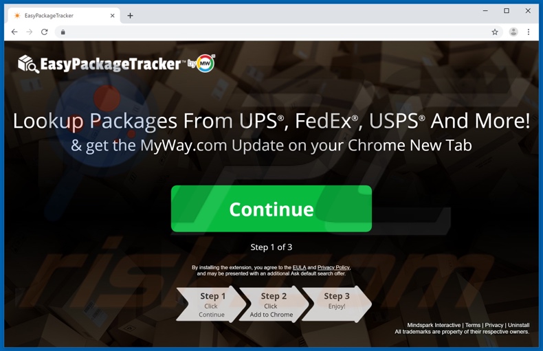 Website used to promote EasyPackageTracker browser hijacker