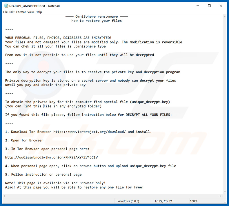 Updated OmniSphere ransomware ransom note