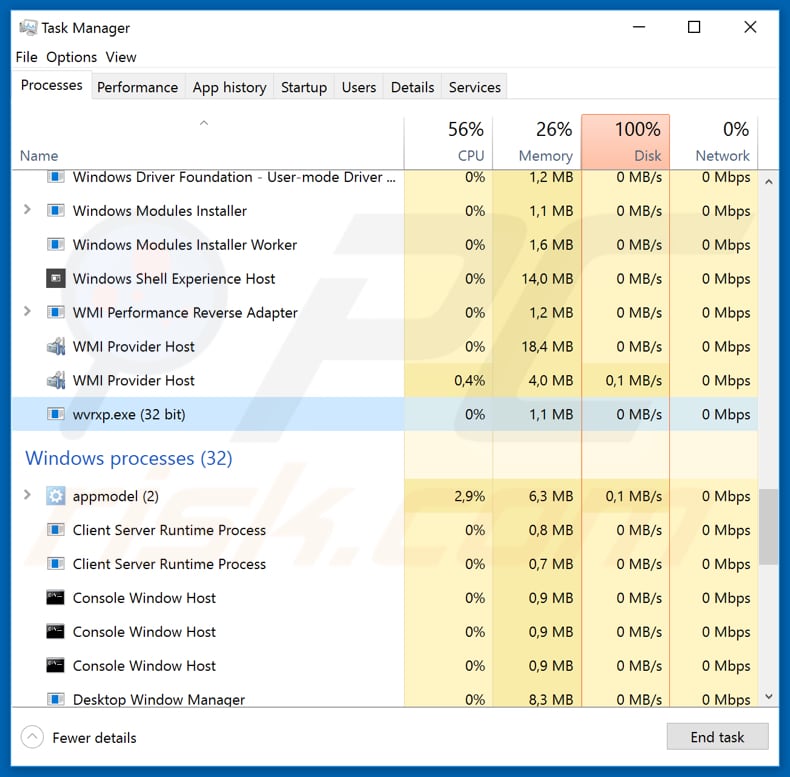 SystemBC bösartiger Prozess läuft im Task Manager als wvrxp.exe