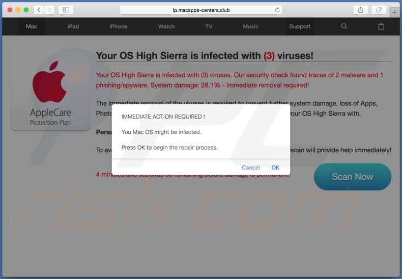 Your Mac OS Might Be Infected scam