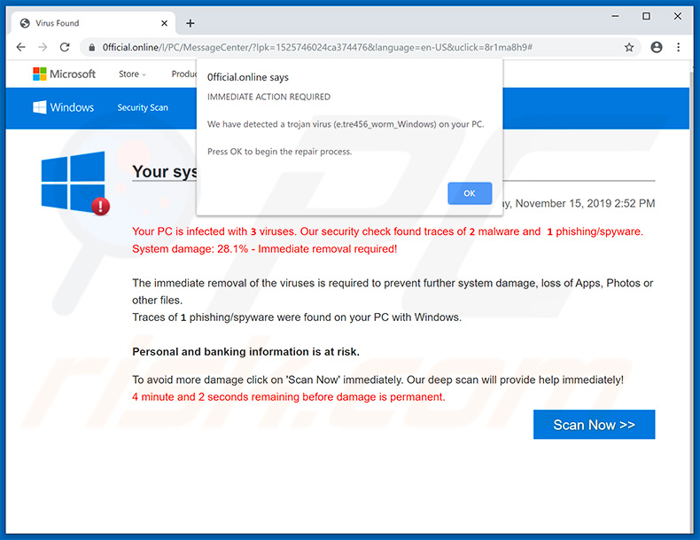 e.tre456_worm_Windows pop-up scam