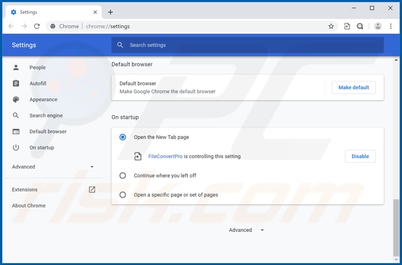 Removing fileconvertpro.co from Google Chrome homepage