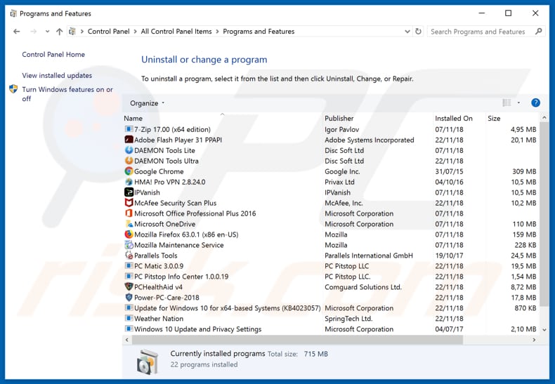 ourflightsearch.com browser hijacker uninstall via Control Panel
