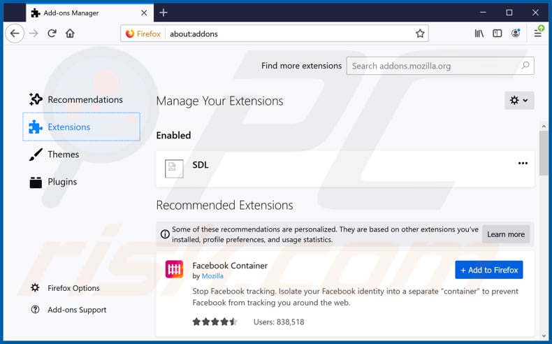 Removing losx.xyz related Mozilla Firefox extensions