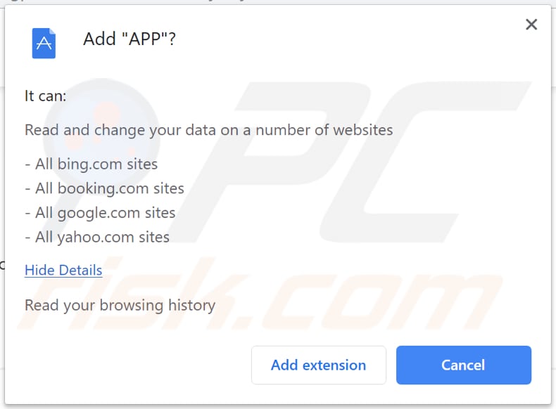 APP asks for a permission to access data on Chrome