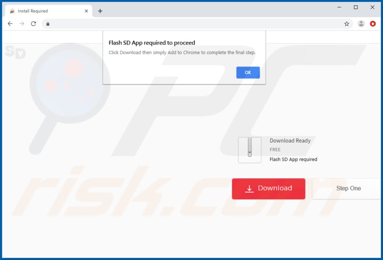 losx.xyz download page encourages to install Flash SD App unwanted app