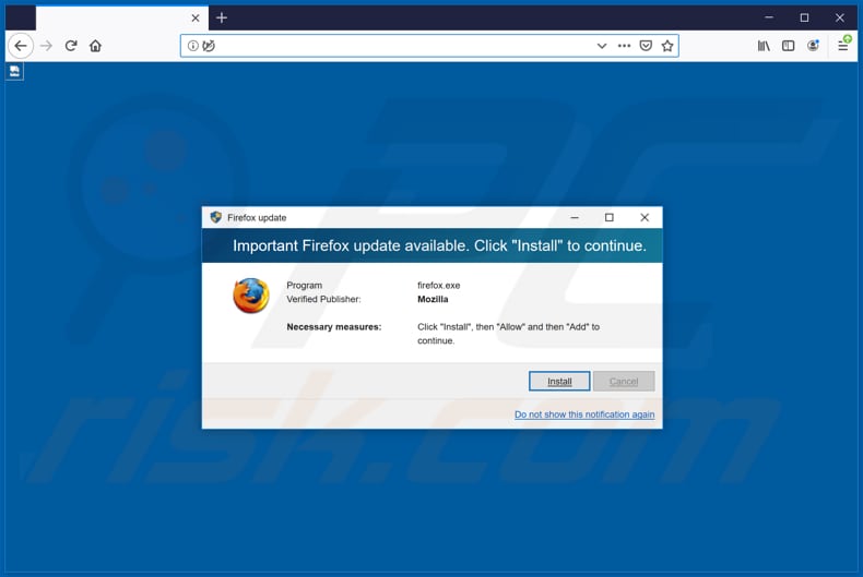 deceptive page encourages visitors to use fake Firefox updater