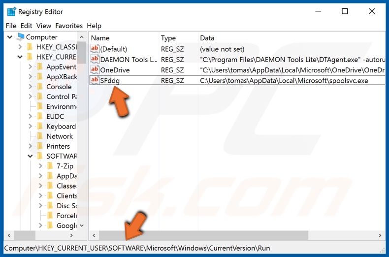 Spoolsvc.exe added to the RUN key in the registry