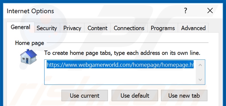 Removing webgamerworld.com from Internet Explorer homepage