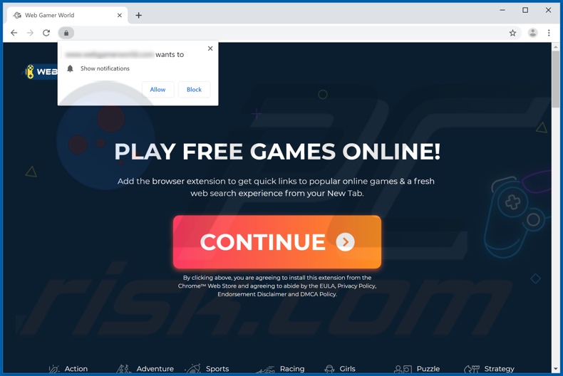 Website used to promote Web Gamer World browser hijacker