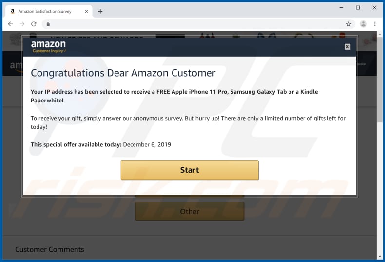 Congratulations Dear Amazon Customer scam