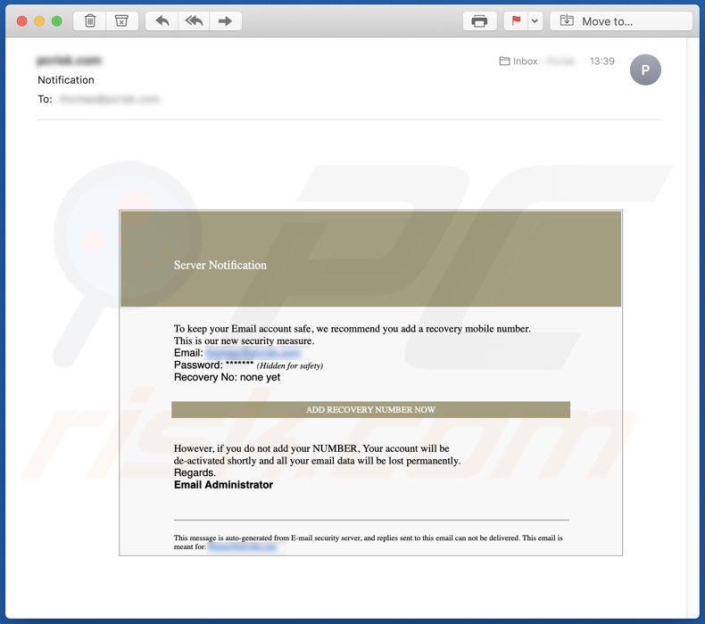 Email credentials phishing Spam-Kampagne