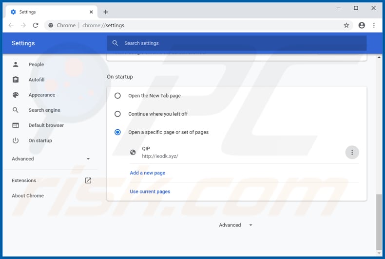 Removing ieodk.xyz from Google Chrome homepage