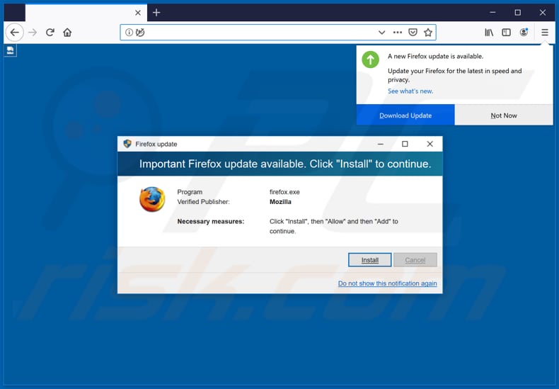 shady page encourages update Firefox through fake updater that installs some PUA
