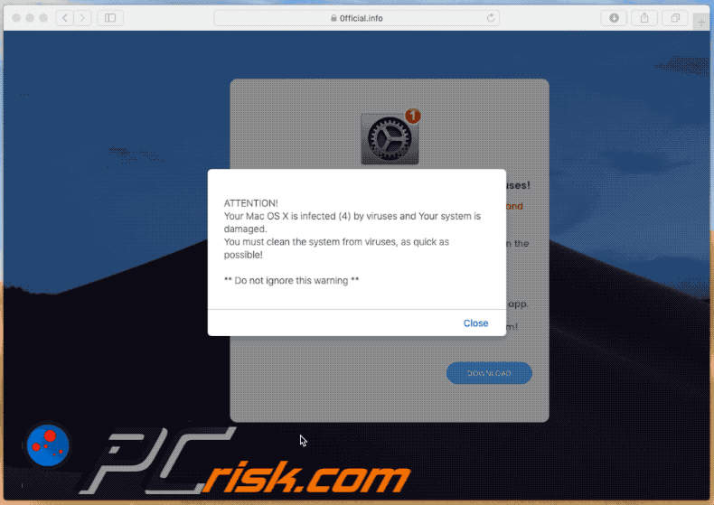 Mac OS X Is Infected (4) By Viruses pop-up scam (GIF)