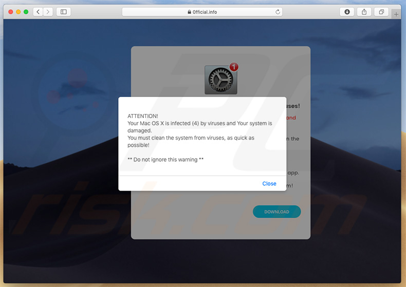 Mac OS X Is Infected (4) By Viruses pop-up scam