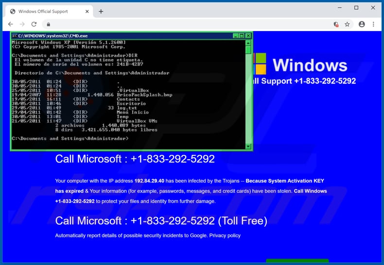 Microsoft Protected Your Computer fake Command Prompt window