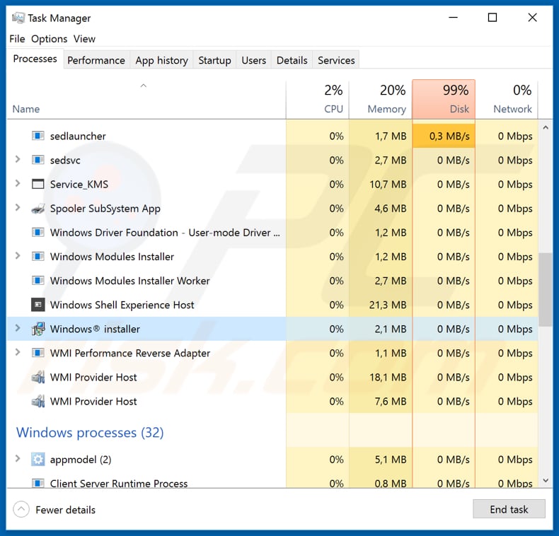 Mispadu bösartiger Prozess namens Windows Installer 