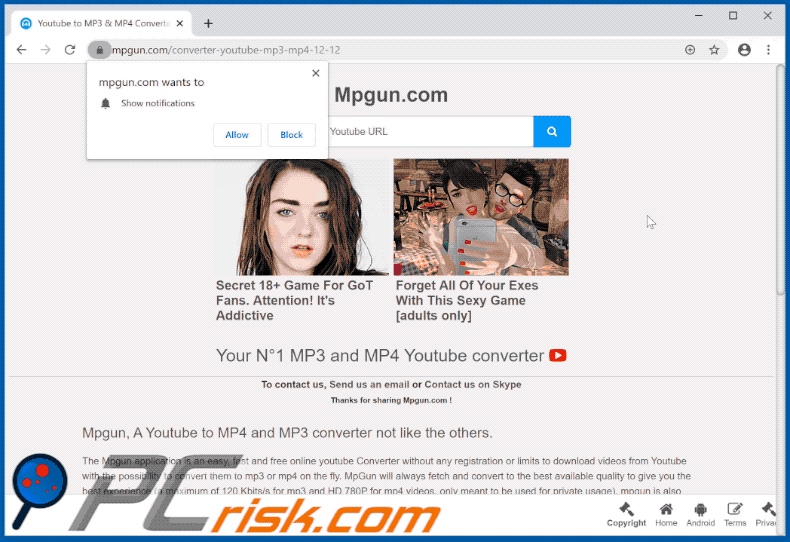 mpgun.com opens a page that is desinged to promote MergeDocsNow