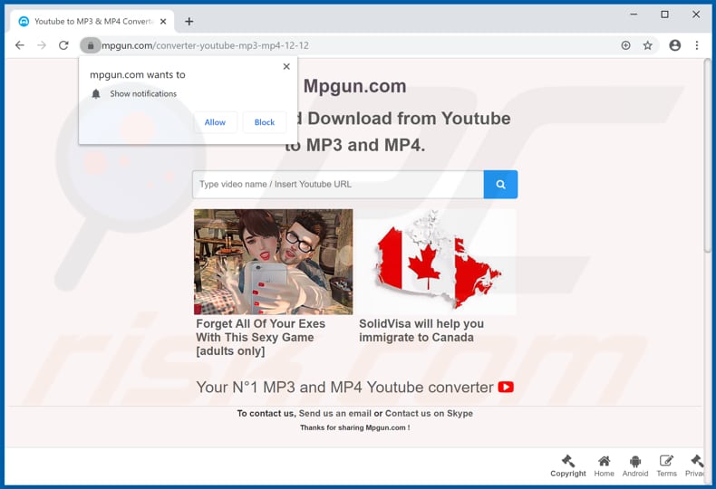 mpgun[.]com pop-up redirects