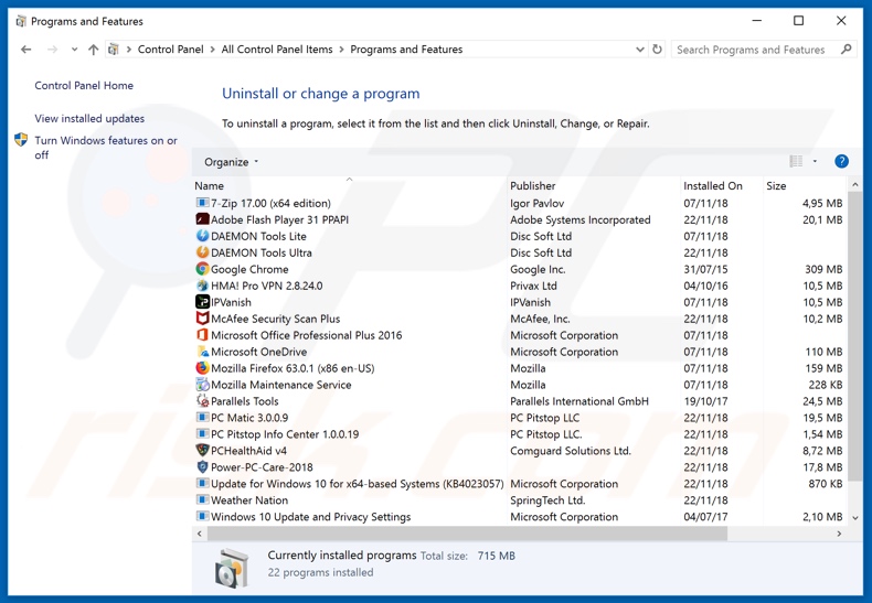OneSafe PC Cleaner adware uninstall via Control Panel