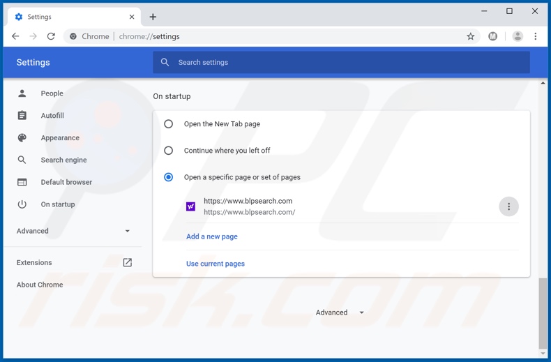 Removing blpsearch.com from Google Chrome homepage